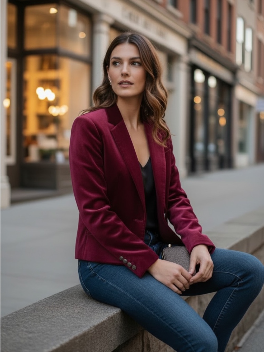 Talbots Burgundy Velvet‎ Blazer Tailored Festival Y2K